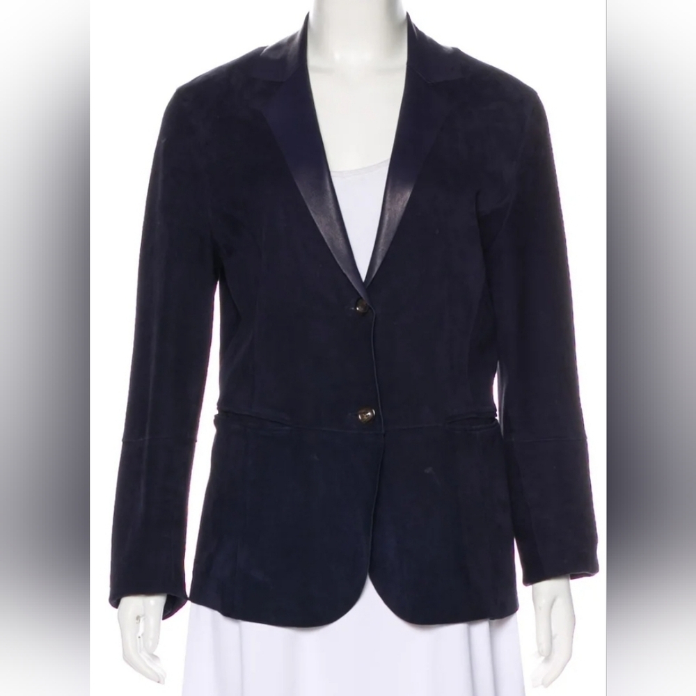 $1400 Fratelli Rossetti Blue Suede Notch-Lapel Blazer- 10 US/46 IT